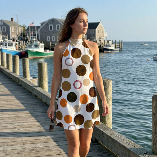 🔥 BUT 2 GET 10% OFF 🔥 LIMITED-TIME 50% OFF! ✨ Flattering Halter A-Line Dress – Polka Dot Print, Sleeveless, Vacation Ready
