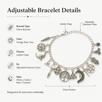 🔥 BUT 2 GET 10% 🔥 Vintage Witchy Charm Bracelet | Celestial Gothic Boho Jewelry for Women