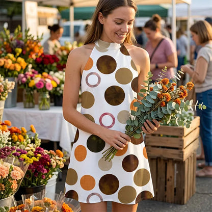 🔥 BUT 2 GET 10% OFF 🔥 LIMITED-TIME 50% OFF! ✨ Flattering Halter A-Line Dress – Polka Dot Print, Sleeveless, Vacation Ready