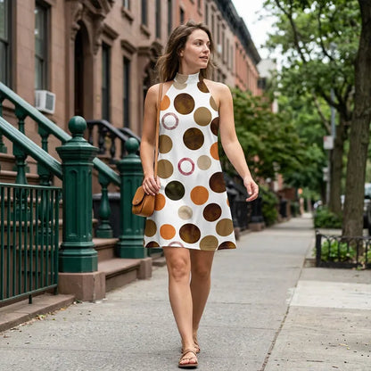 🔥 BUT 2 GET 10% OFF 🔥 LIMITED-TIME 50% OFF! ✨ Flattering Halter A-Line Dress – Polka Dot Print, Sleeveless, Vacation Ready