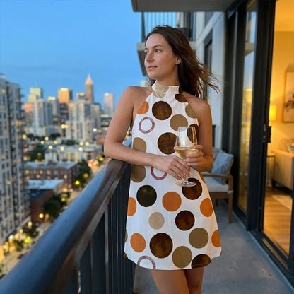 🔥 BUT 2 GET 10% OFF 🔥 LIMITED-TIME 50% OFF! ✨ Flattering Halter A-Line Dress – Polka Dot Print, Sleeveless, Vacation Ready