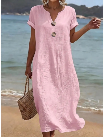 🔥 BUT 2 GET 10% OFF 🔥 Women's Casual Solid Color Cotton Linen Dress