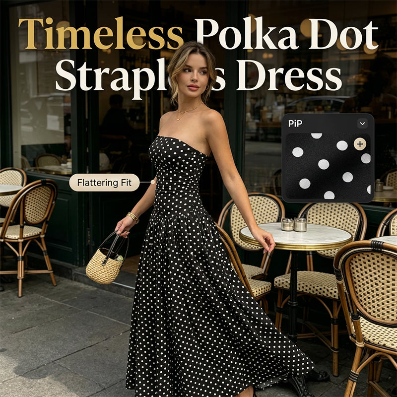 ✨ Women’s Strapless Polka Dot Dress – An Elegant Vacation Essential! ✨