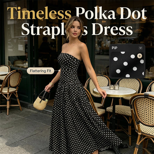 ✨ Women’s Strapless Polka Dot Dress – An Elegant Vacation Essential! ✨