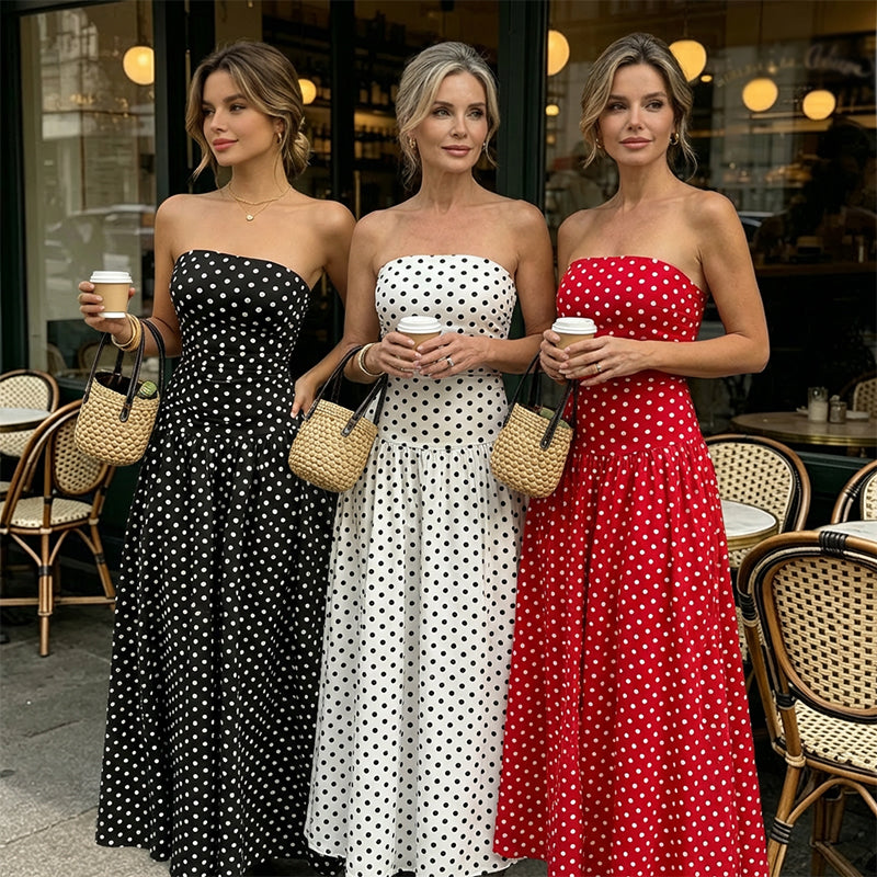 ✨ Women’s Strapless Polka Dot Dress – An Elegant Vacation Essential! ✨