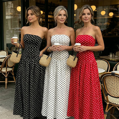 ✨ Women’s Strapless Polka Dot Dress – An Elegant Vacation Essential! ✨
