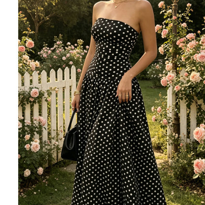 ✨ Women’s Strapless Polka Dot Dress – An Elegant Vacation Essential! ✨