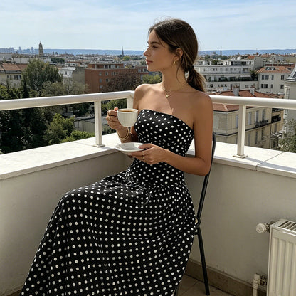 ✨ Women’s Strapless Polka Dot Dress – An Elegant Vacation Essential! ✨