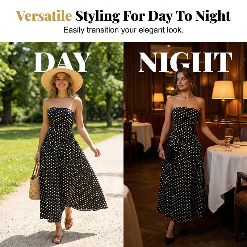 ✨ Women’s Strapless Polka Dot Dress – An Elegant Vacation Essential! ✨
