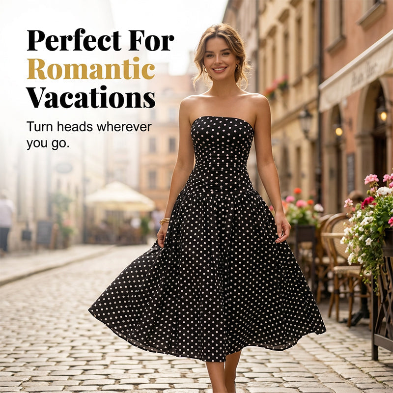 ✨ Women’s Strapless Polka Dot Dress – An Elegant Vacation Essential! ✨