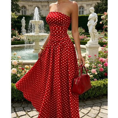 ✨ Women’s Strapless Polka Dot Dress – An Elegant Vacation Essential! ✨