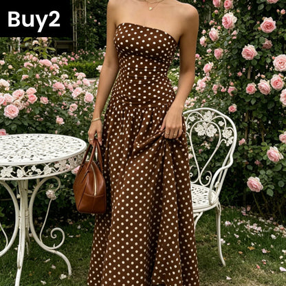 ✨ Women’s Strapless Polka Dot Dress – An Elegant Vacation Essential! ✨