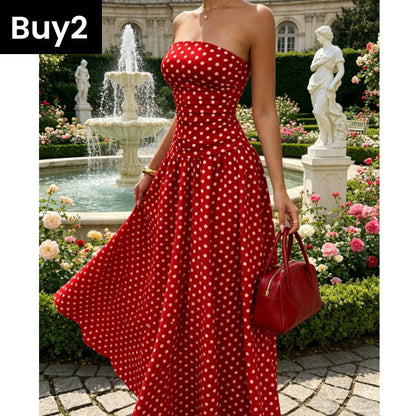 ✨ Women’s Strapless Polka Dot Dress – An Elegant Vacation Essential! ✨