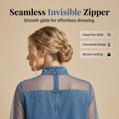 🔥 BUT 2 GET 10% OFF 🔥  💙Lantern Sleeve Faux Collar Denim Skirt – Sheer, Chic & Stunning ✨