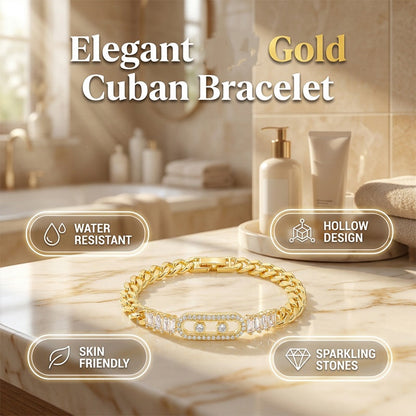 🔥 BUT 2 GET 10% 🔥 Pulsera de Cadena con Circonia Cúbica en Tono Dorado para Mujer