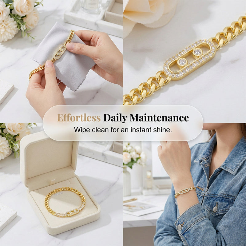 🔥 BUT 2 GET 10% 🔥 Pulsera de Cadena con Circonia Cúbica en Tono Dorado para Mujer