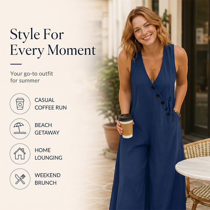 🔥 BUT 2 GET 10% OFF 🔥  Sleeveless V-Neck Jumpsuit with Pockets for Women