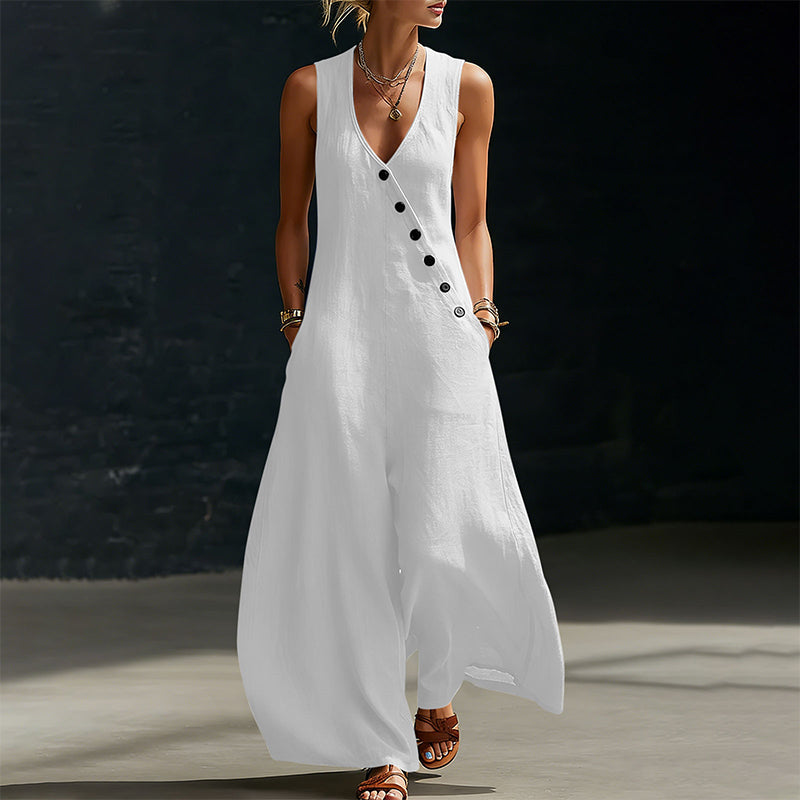 🔥 BUT 2 GET 10% OFF 🔥  Sleeveless V-Neck Jumpsuit with Pockets for Women