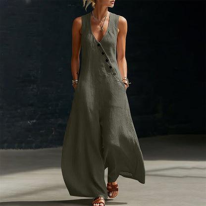 🔥 BUT 2 GET 10% OFF 🔥  Sleeveless V-Neck Jumpsuit with Pockets for Women