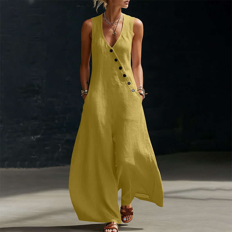🔥 BUT 2 GET 10% OFF 🔥  Sleeveless V-Neck Jumpsuit with Pockets for Women