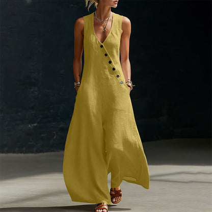 🔥 BUT 2 GET 10% OFF 🔥  Sleeveless V-Neck Jumpsuit with Pockets for Women