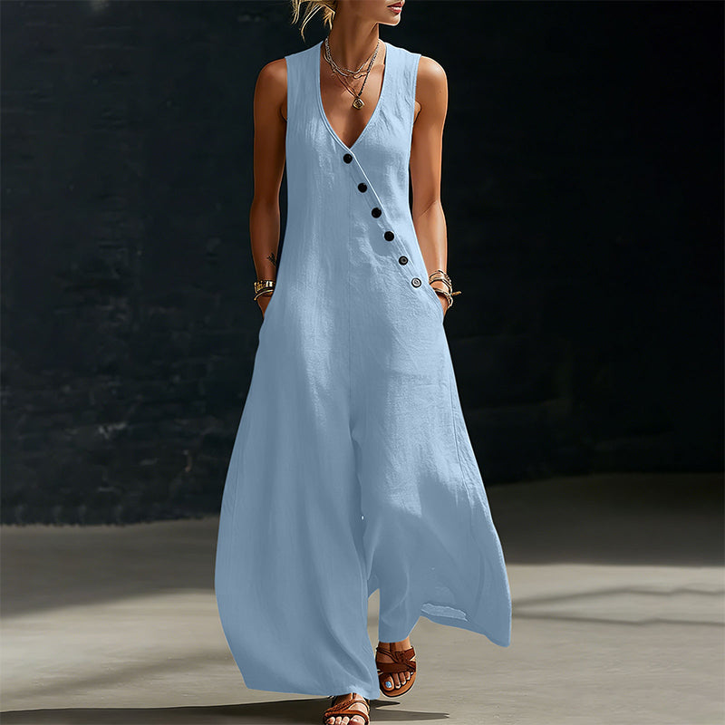🔥 BUT 2 GET 10% OFF 🔥  Sleeveless V-Neck Jumpsuit with Pockets for Women